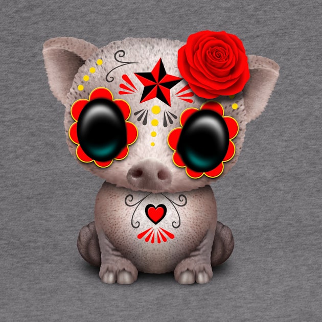 Red Day of the Dead Sugar Skull Baby Pig by jeffbartels